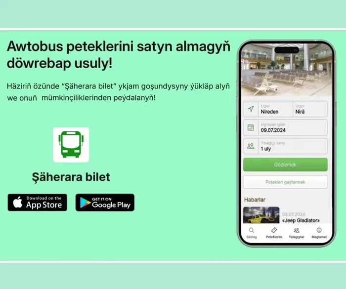 Welaýatara awtobuslaryň biletlerini onlaýn tertibinde satyn alyp bilersiňiz